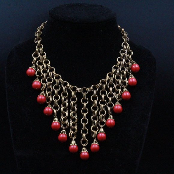 UNSIGNED MIRIAM HASKELL 40's RETRO RED CELLULOID WATERFALL FESTOON NECKLACE - Picture 3 of 3
